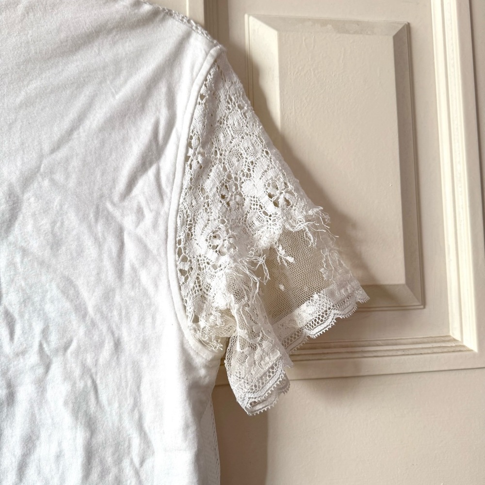 McQ by Alexander McQueen Lace Layered Asymmetrical White Tee - Picture 7 of 8